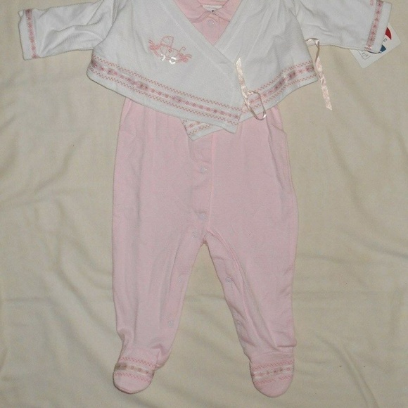 3 Pc Set Pink Outfit 1 Sleeper 1 Wrap Jacket 1 Hat - Picture 6 of 7